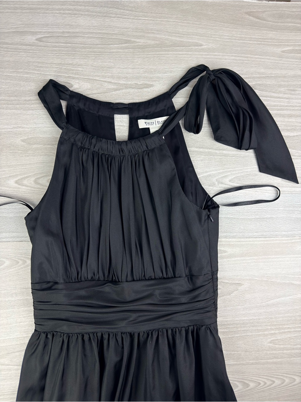 WHBM 100% Silk Tie Shoulder Bow A-Line Dress Sz 0 Old money Cocktail Black - Picture 6 of 11